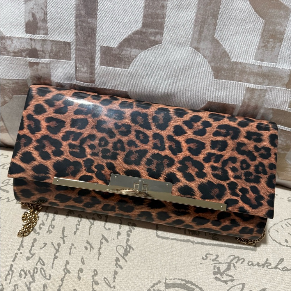 Leopard Print Wristlet in Brown and Black with Gold Clasp